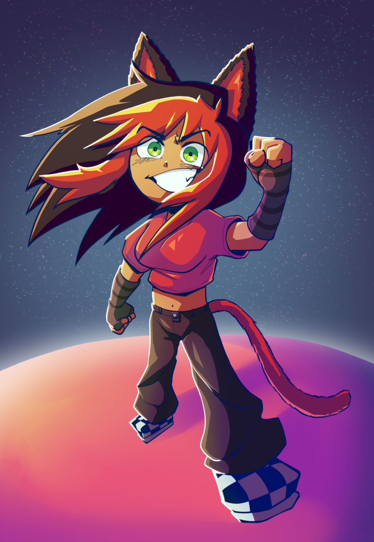 Art for a friend's birthday of her standing on a planet looking cool