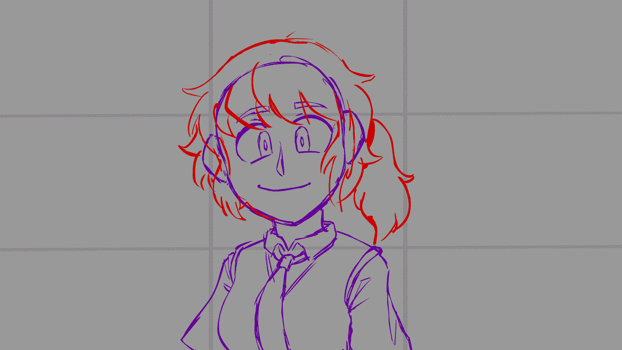 rough animation of a cute anime styled girl throwing up a peace sign